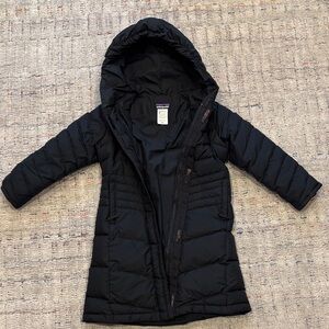 Patagonia Kids Long Black Hooded Puffer Jacket